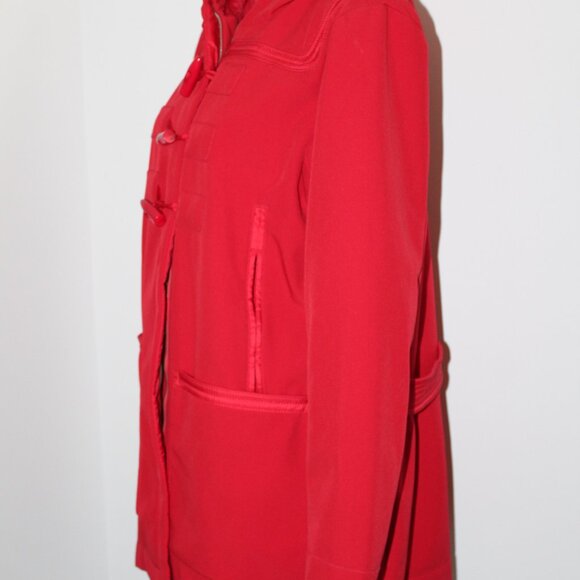 Lululemon Red Hooded Trench Coat Rain Jacket Toggle Fleece Lined 12 10 M - Picture 4 of 9